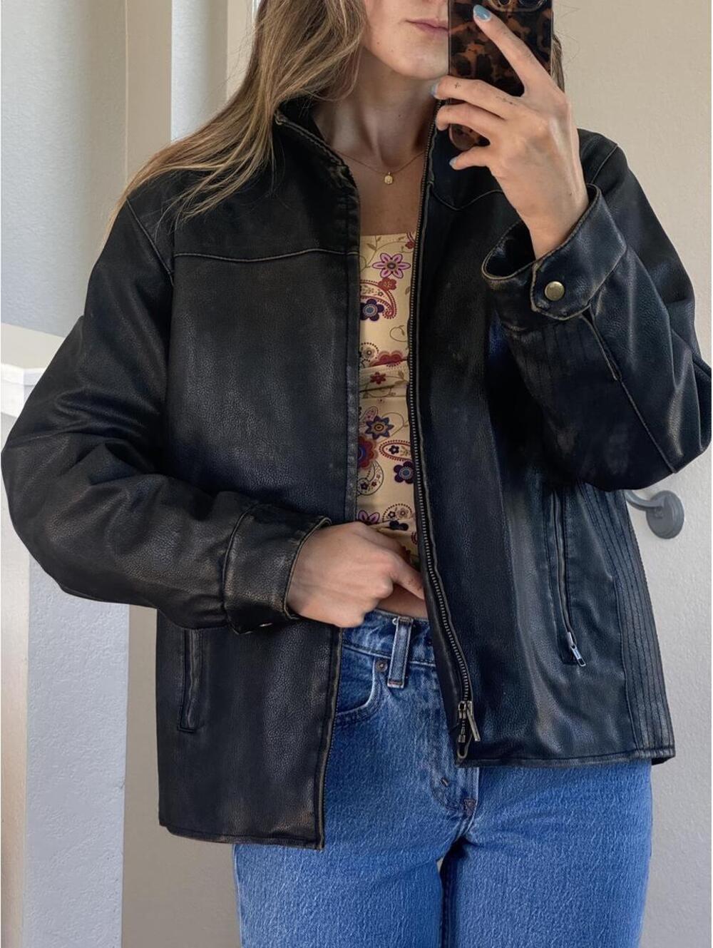 Vintage Black Leather Jacket with distressing